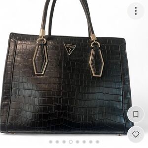 GUESS Black Croc-Embossed Tote